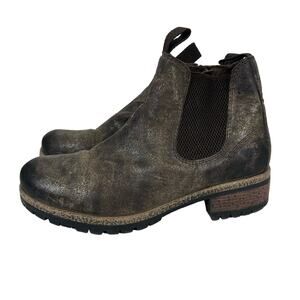 Diba Burnished Leather Rugged Rustic Finish Chelsea Boots Chunky Heel